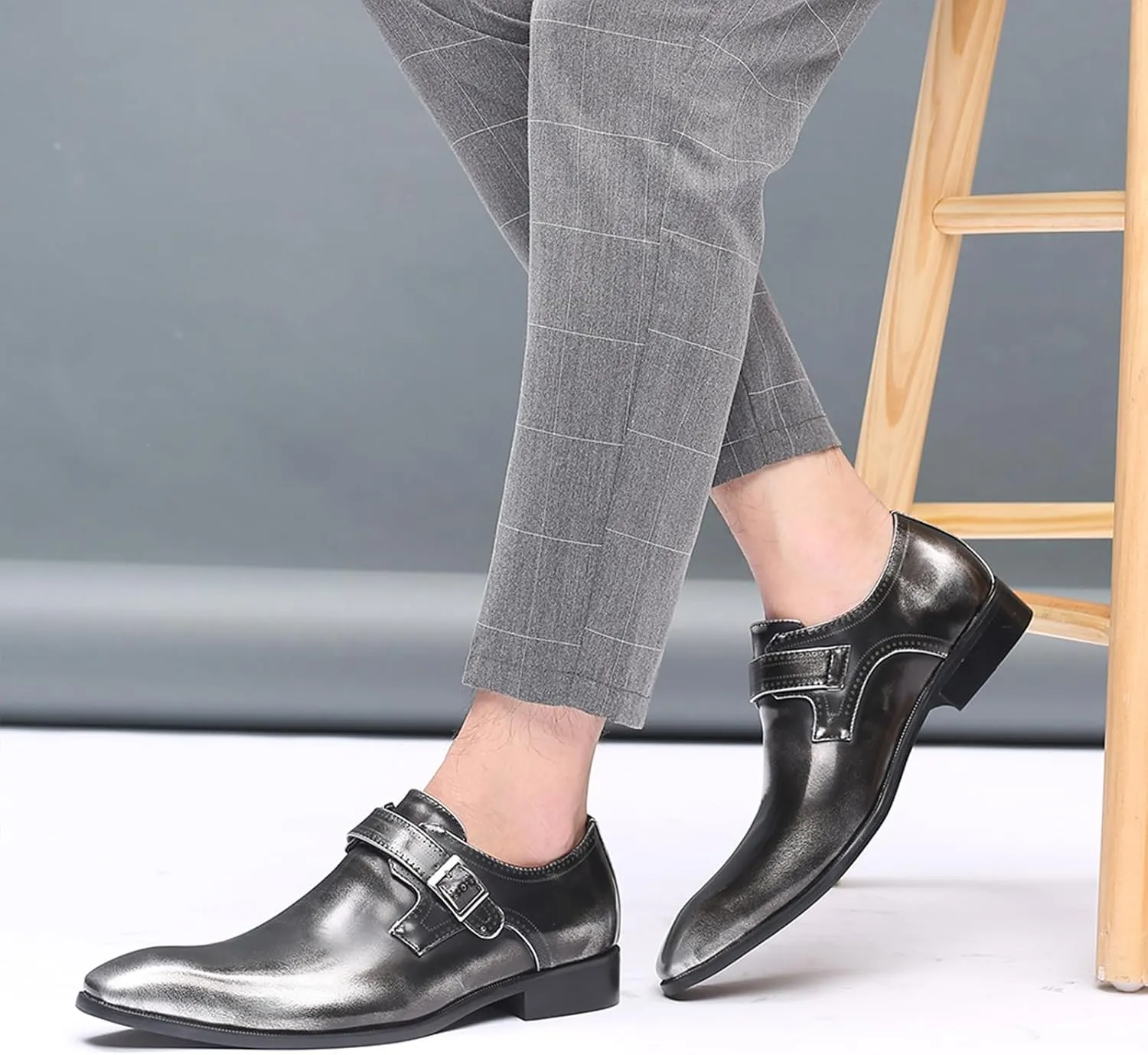 Men's Formal Oxford Shoes Slip On Single Monk Strap Leather Low Top Business Work Shoes Fashion Prom Wedding Formal Shoes