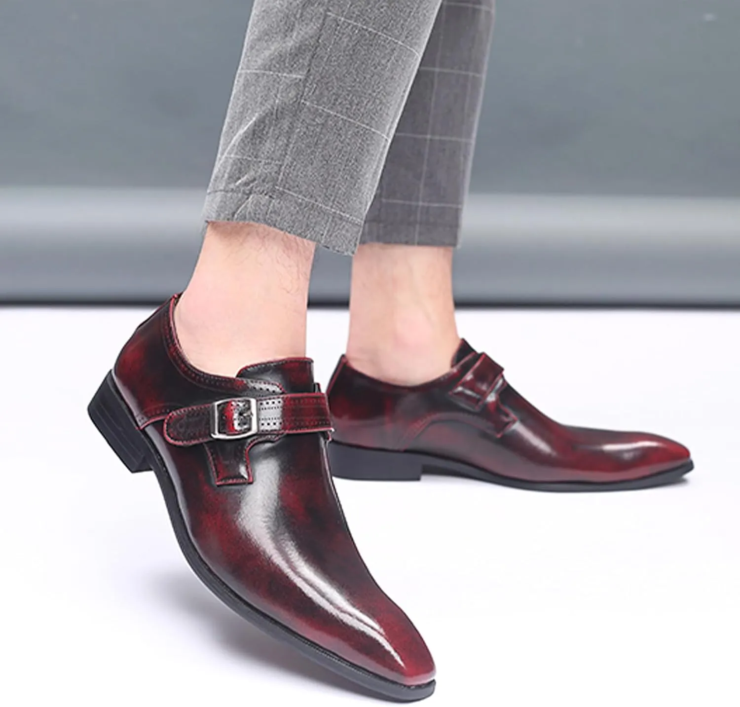 Men's Formal Oxford Shoes Slip On Single Monk Strap Leather Low Top Business Work Shoes Fashion Prom Wedding Formal Shoes