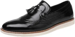 Men's Italian Style Slip-On Brogue Dress Shoes, Formal Business Platform Oxford Loafers with Tassel for Office, Weddings, and Formal Occasions