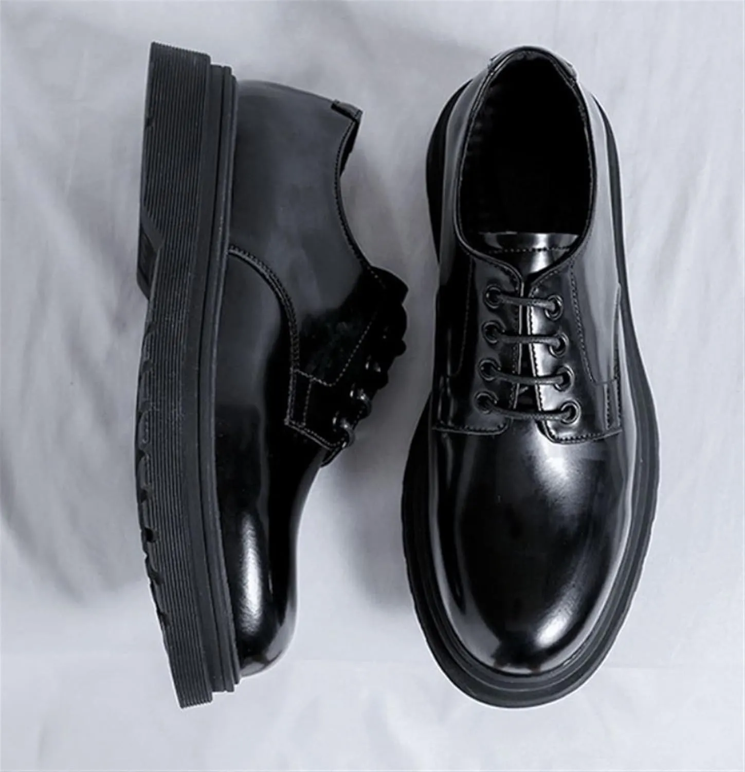 Mens Leather Fashion Business Oxfords Casual Shoes Dress Formal Leather Round Toe Wedding Derby Shoes Lace Up Walking Low-top Formal Shoes for Men