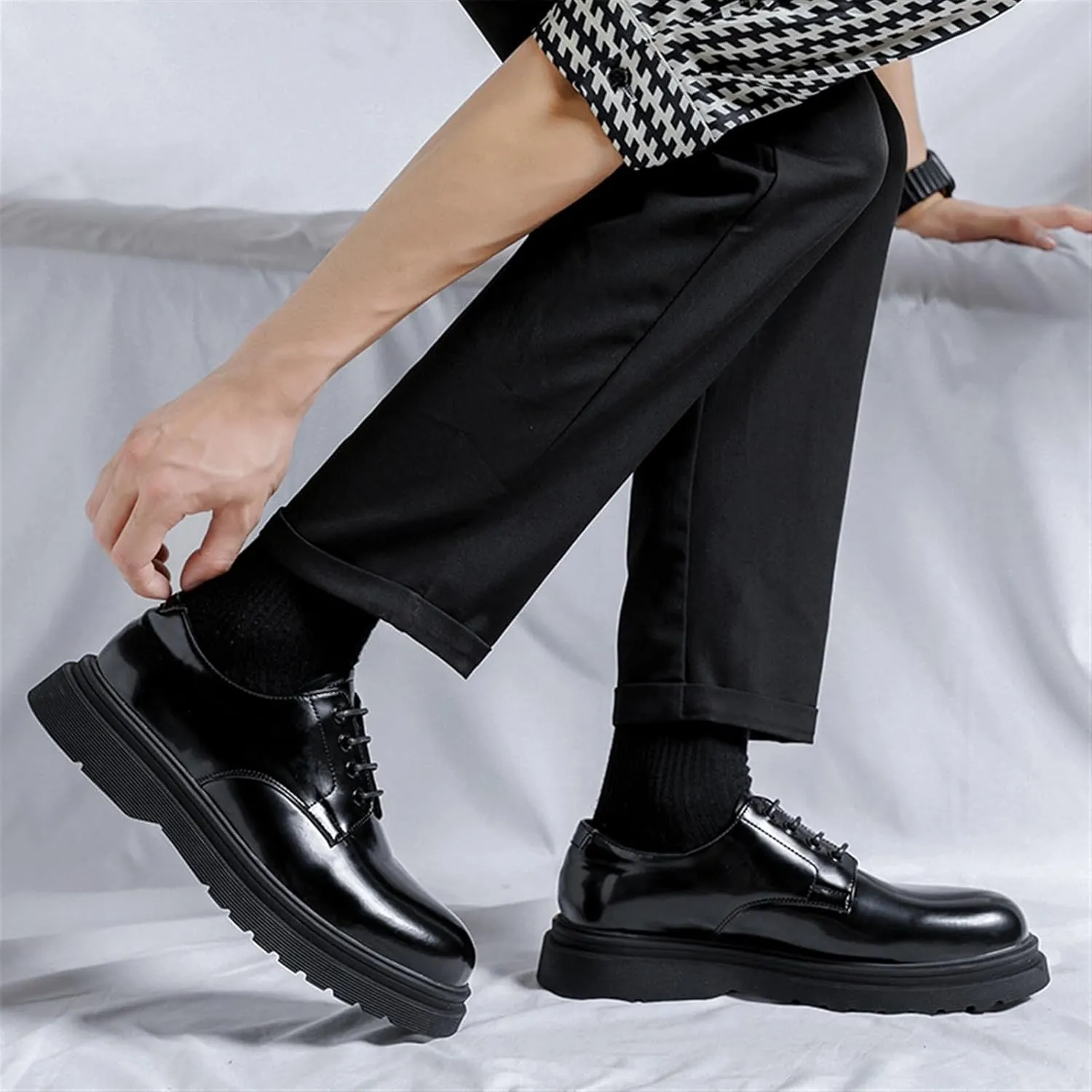 Mens Leather Fashion Business Oxfords Casual Shoes Dress Formal Leather Round Toe Wedding Derby Shoes Lace Up Walking Low-top Formal Shoes for Men