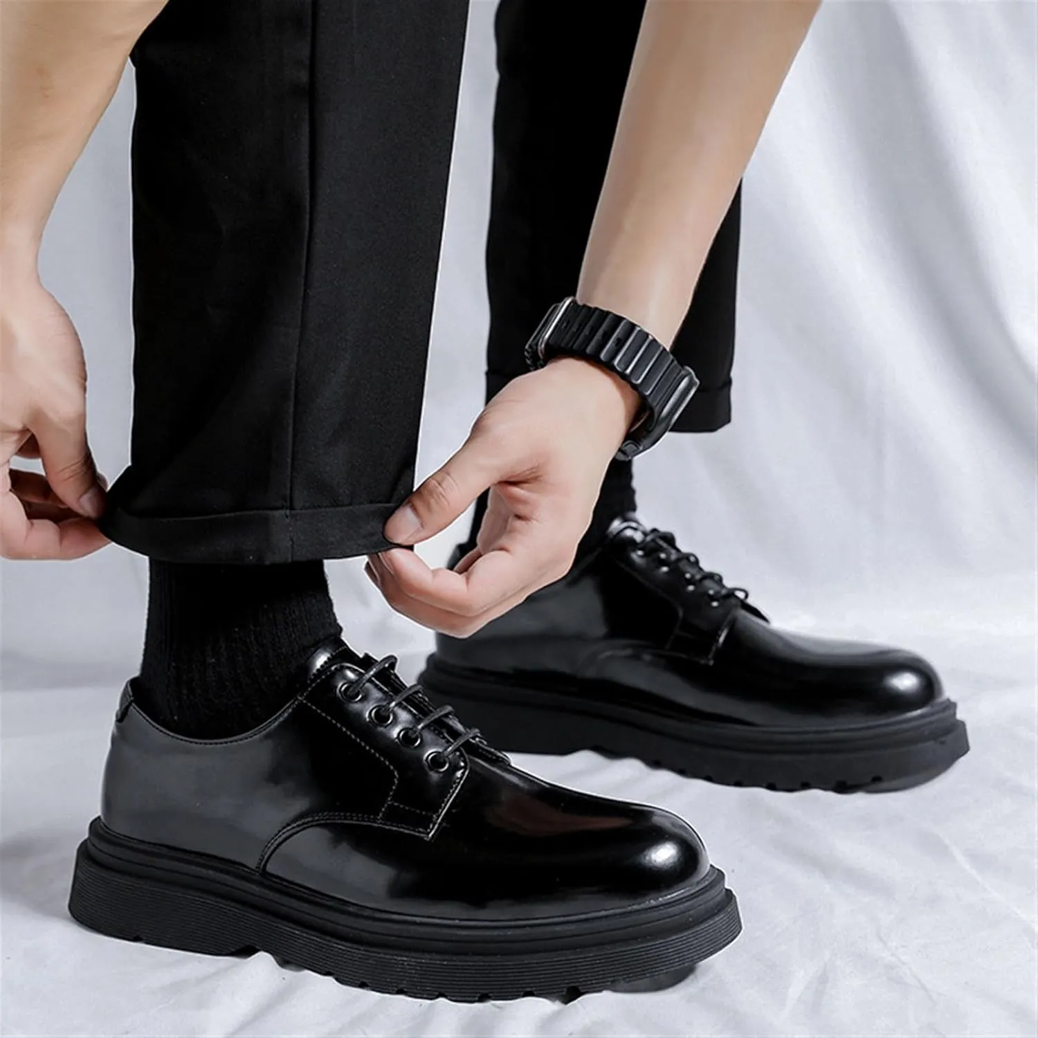Mens Leather Fashion Business Oxfords Casual Shoes Dress Formal Leather Round Toe Wedding Derby Shoes Lace Up Walking Low-top Formal Shoes for Men