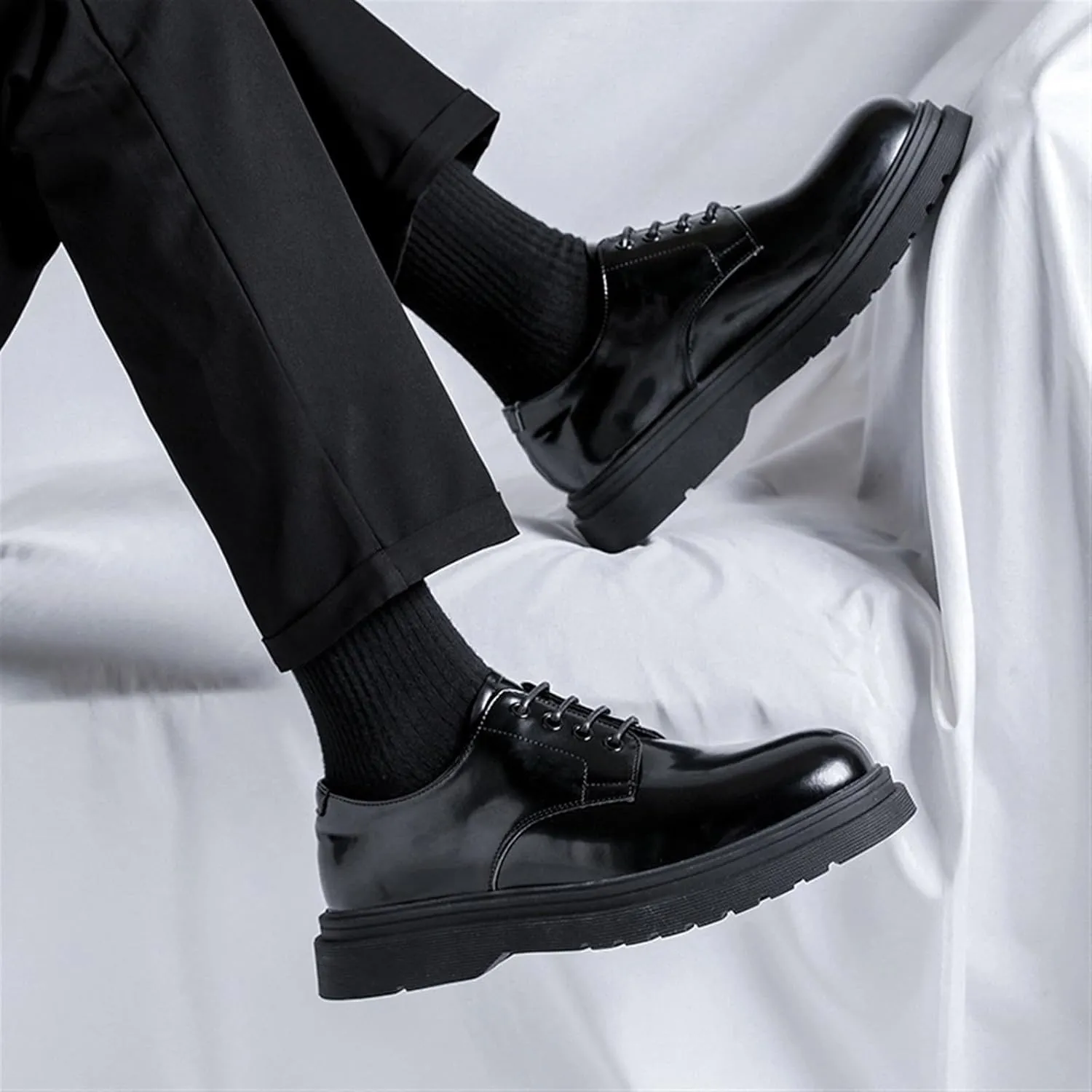 Mens Leather Fashion Business Oxfords Casual Shoes Dress Formal Leather Round Toe Wedding Derby Shoes Lace Up Walking Low-top Formal Shoes for Men