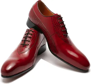 Mens Leather Lace Up Derbys Classic Work Oxfords Office Formal Wedding Dress Formal Shoes for Men,Red-40
