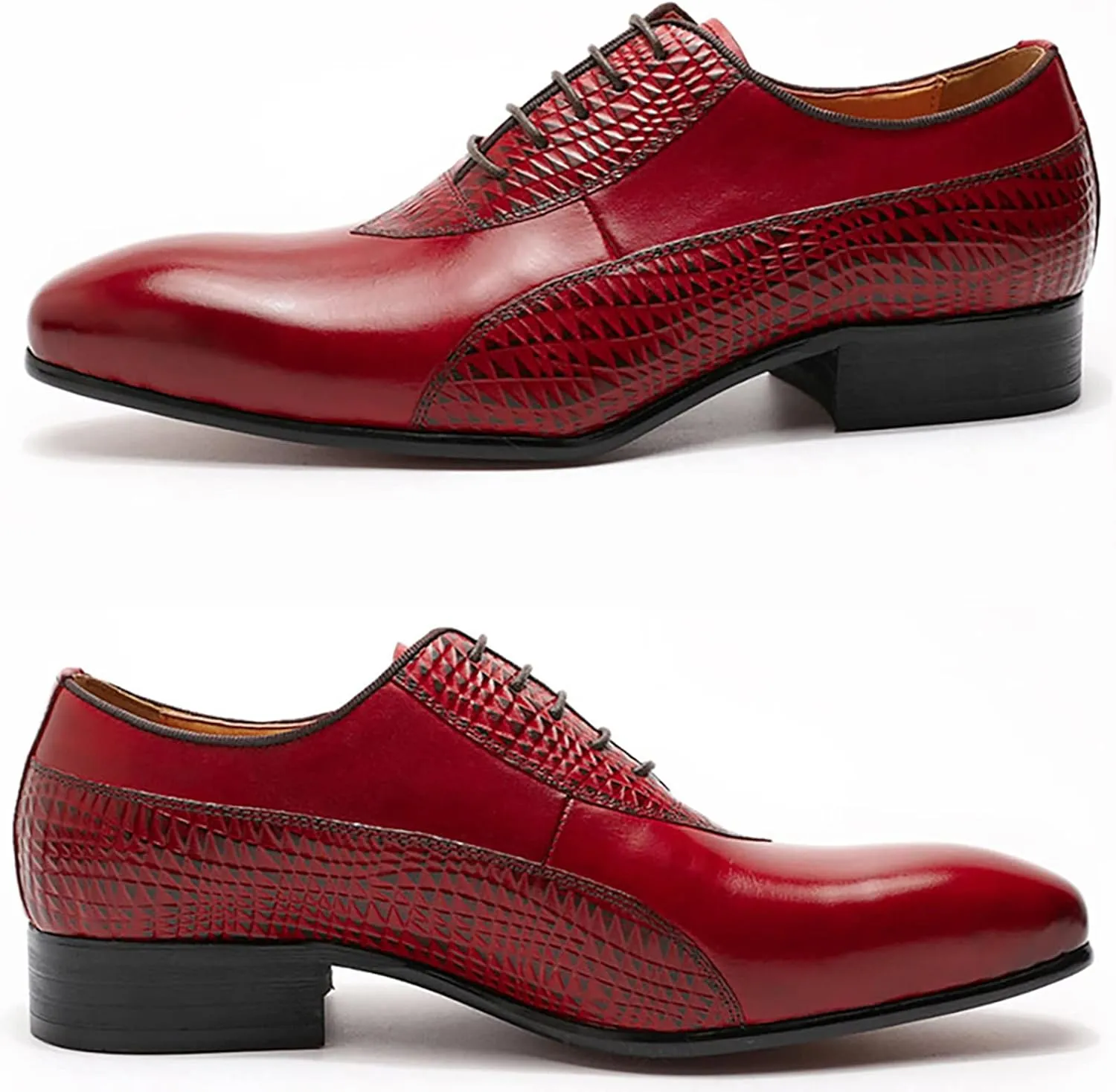 Mens Leather Lace Up Derbys Classic Work Oxfords Office Formal Wedding Dress Formal Shoes for Men,Red-40