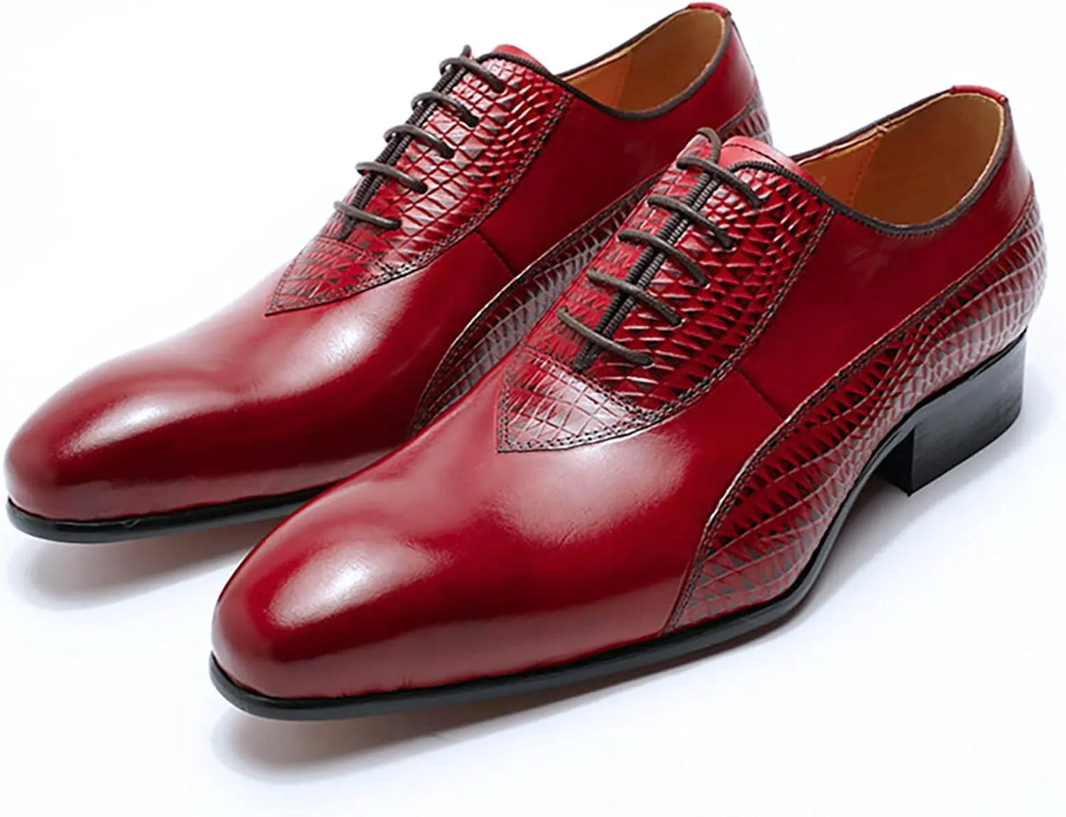 Mens Leather Lace Up Derbys Classic Work Oxfords Office Formal Wedding Dress Formal Shoes for Men,Red-47