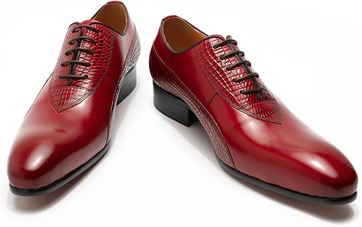 Mens Leather Lace Up Derbys Classic Work Oxfords Office Formal Wedding Dress Formal Shoes for Men,Red-47