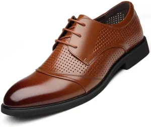 Mens Leather Shoes Lightweight Fashion Classic Pointed Toe Lace Up Low Top Leather Dress Shoes Classic Faux Patent Leather Tuxedo Dress Shoes(Brown,10)