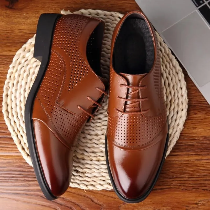 Mens Leather Shoes Lightweight Fashion Classic Pointed Toe Lace Up Low Top Leather Dress Shoes Classic Faux Patent Leather Tuxedo Dress Shoes(Brown,10)