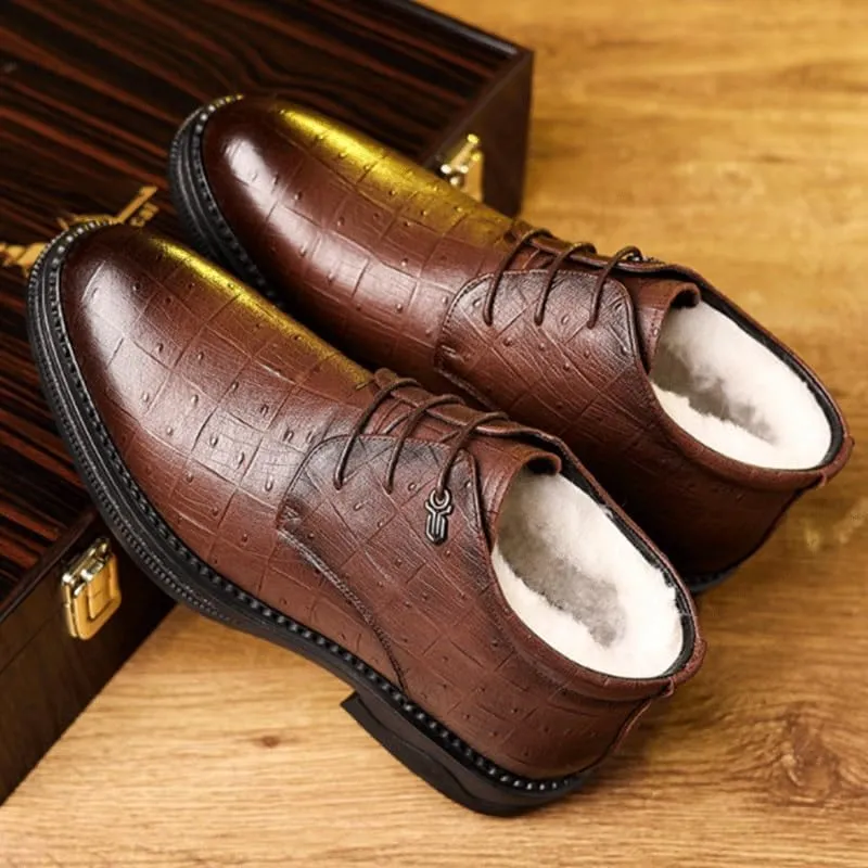 Men's Leather Work Flats Oxfords Shoes MenClassic Lace Up Leather Warm Lined Lined Dress Shoes Comfortable Breathable Leather Shoes