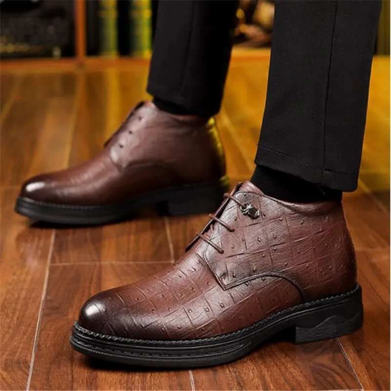 Men's Leather Work Flats Oxfords Shoes MenClassic Lace Up Leather Warm Lined Lined Dress Shoes Comfortable Breathable Leather Shoes