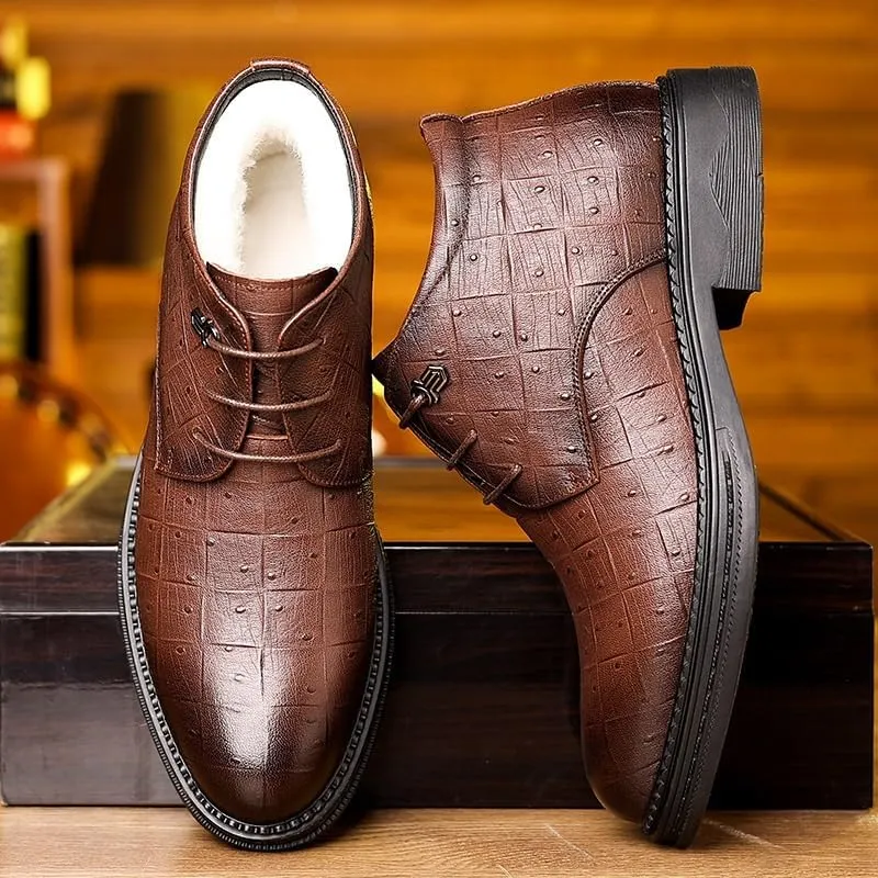 Men's Leather Work Flats Oxfords Shoes MenClassic Lace Up Leather Warm Lined Lined Dress Shoes Comfortable Breathable Leather Shoes