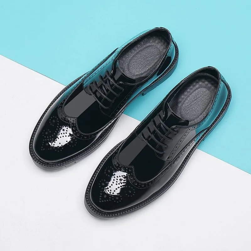 Men's Patent Leather Platform Derby Men's Dress Shoes Black Formal Business Oxford for Formal Business Office