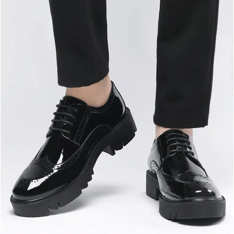 Men's Patent Leather Platform Derby Men's Dress Shoes Black Formal Business Oxford for Formal Business Office
