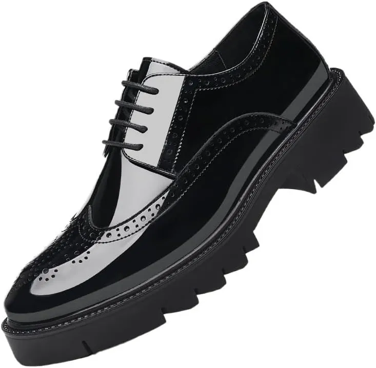 Men's Patent Leather Platform Derby Men's Dress Shoes Black Formal Business Oxford for Formal Business Office