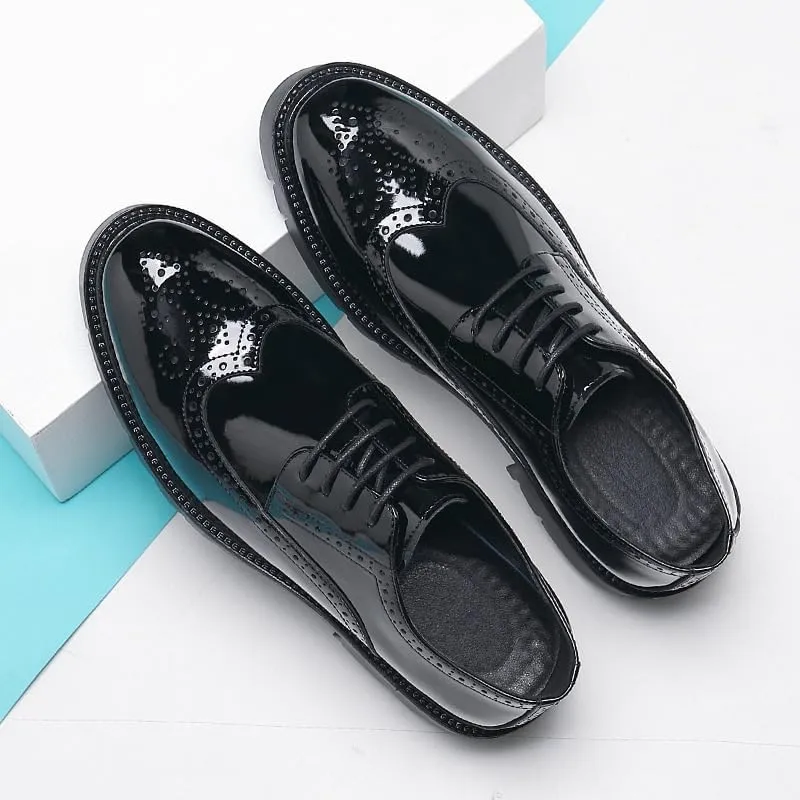 Men's Patent Leather Platform Derby Men's Dress Shoes Black Formal Business Oxford for Formal Business Office