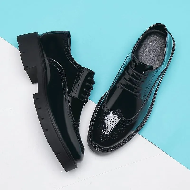 Men's Patent Leather Platform Derby Men's Dress Shoes Black Formal Business Oxford for Formal Business Office