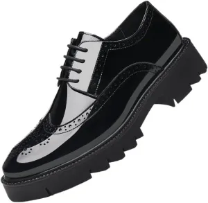 Men's Patent Leather Platform Derby Men's Dress Shoes Black Formal Business Oxford for Formal Business Office