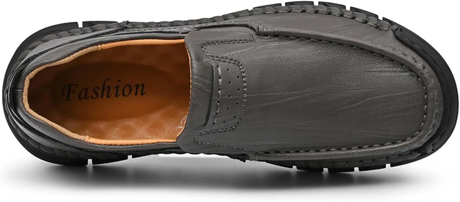 Men's Premium Genuine Cowhide Leather Loafers, Fashion Genuine Leather Casual Walking Shoes, Driving Shoes, Casual Leather Shoes, Pure Hand Sewn Shoes