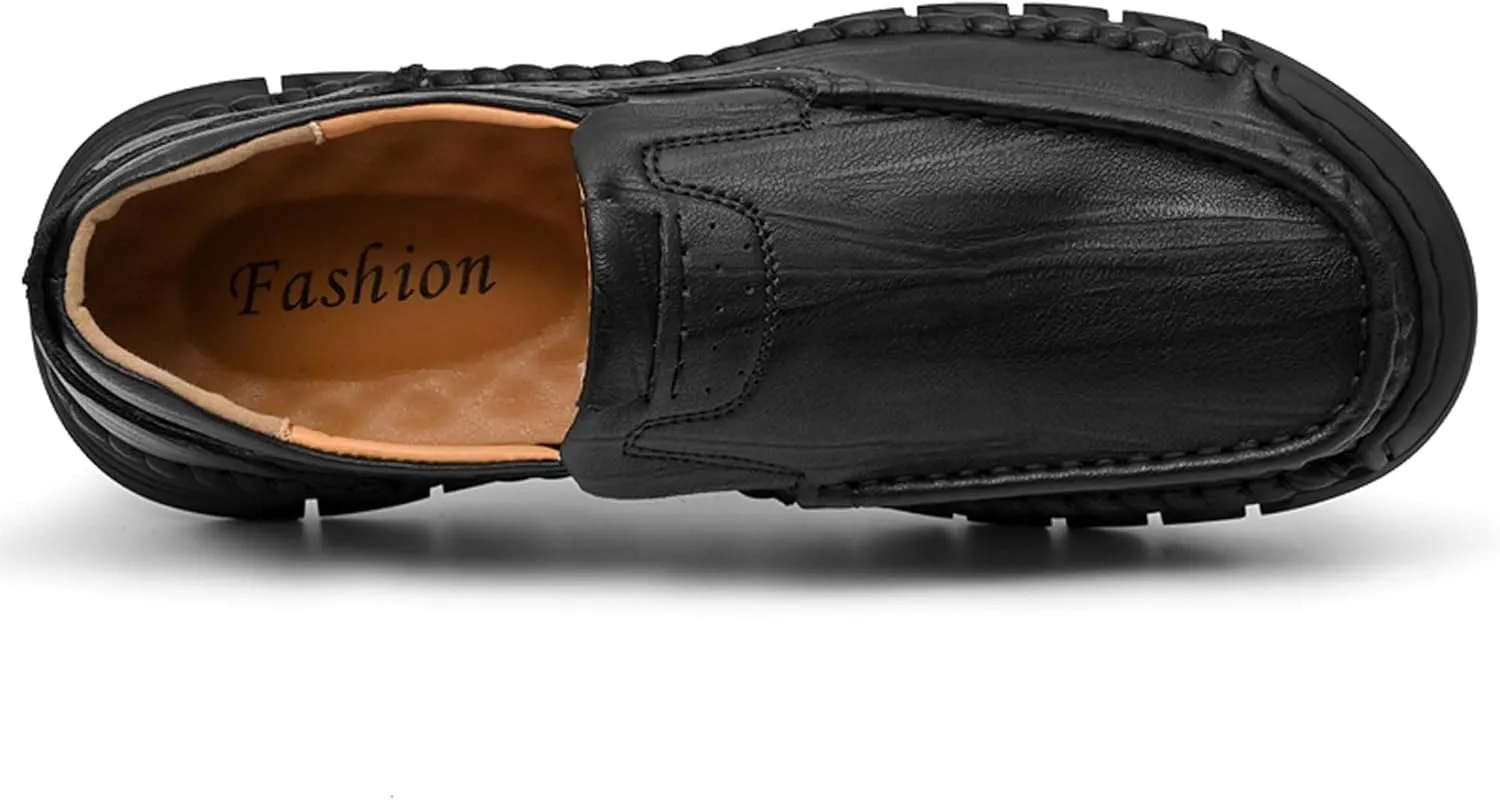 Men's Premium Genuine Cowhide Leather Loafers, Fashion Genuine Leather Casual Walking Shoes, Driving Shoes, Casual Leather Shoes, Pure Hand Sewn Shoes