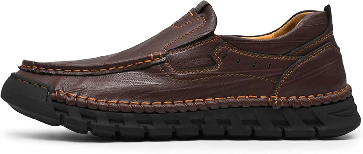 Men's Premium Genuine Cowhide Leather Loafers, Fashion Genuine Leather Casual Walking Shoes, Driving Shoes, Casual Leather Shoes, Pure Hand Sewn Shoes