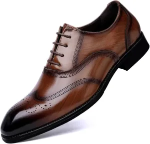 Men's Slip-On Leather New Oxford Shoes, Men's Breathable Oxfords Formal Dress High Heels Genuine Leather Large Size Low Top Formal Suit Shoes