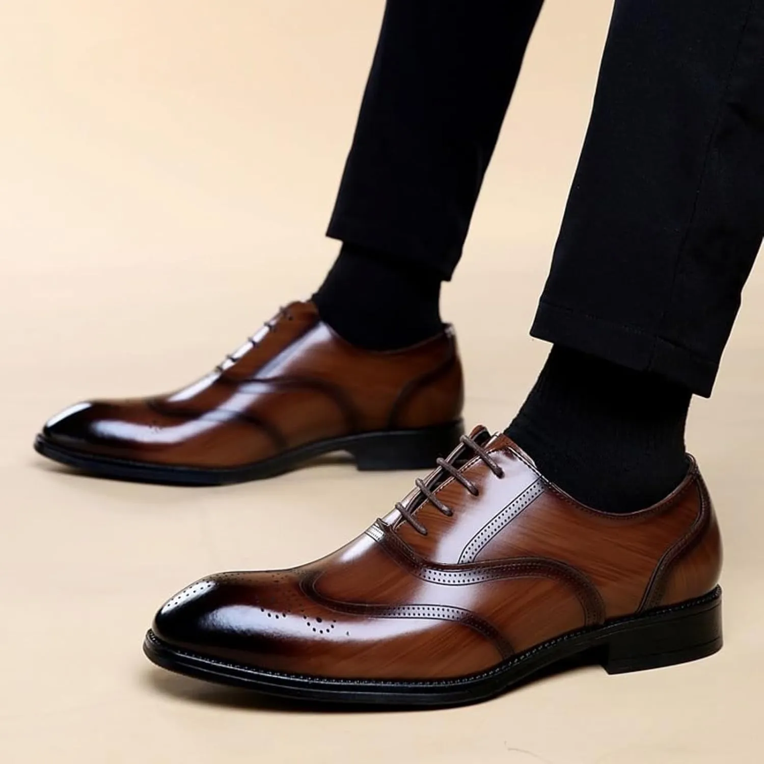 Men's Slip-On Leather New Oxford Shoes, Men's Breathable Oxfords Formal Dress High Heels Genuine Leather Large Size Low Top Formal Suit Shoes
