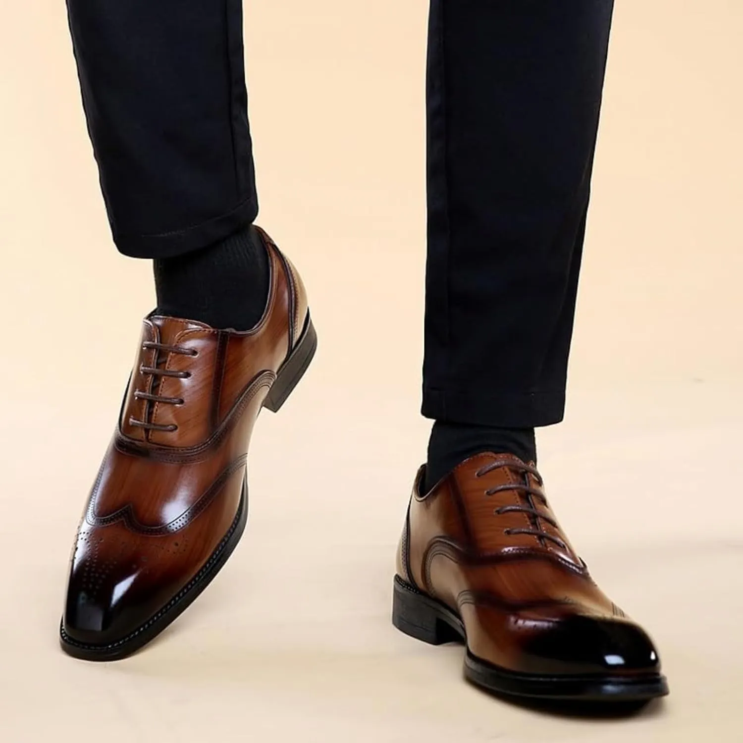 Men's Slip-On Leather New Oxford Shoes, Men's Breathable Oxfords Formal Dress High Heels Genuine Leather Large Size Low Top Formal Suit Shoes
