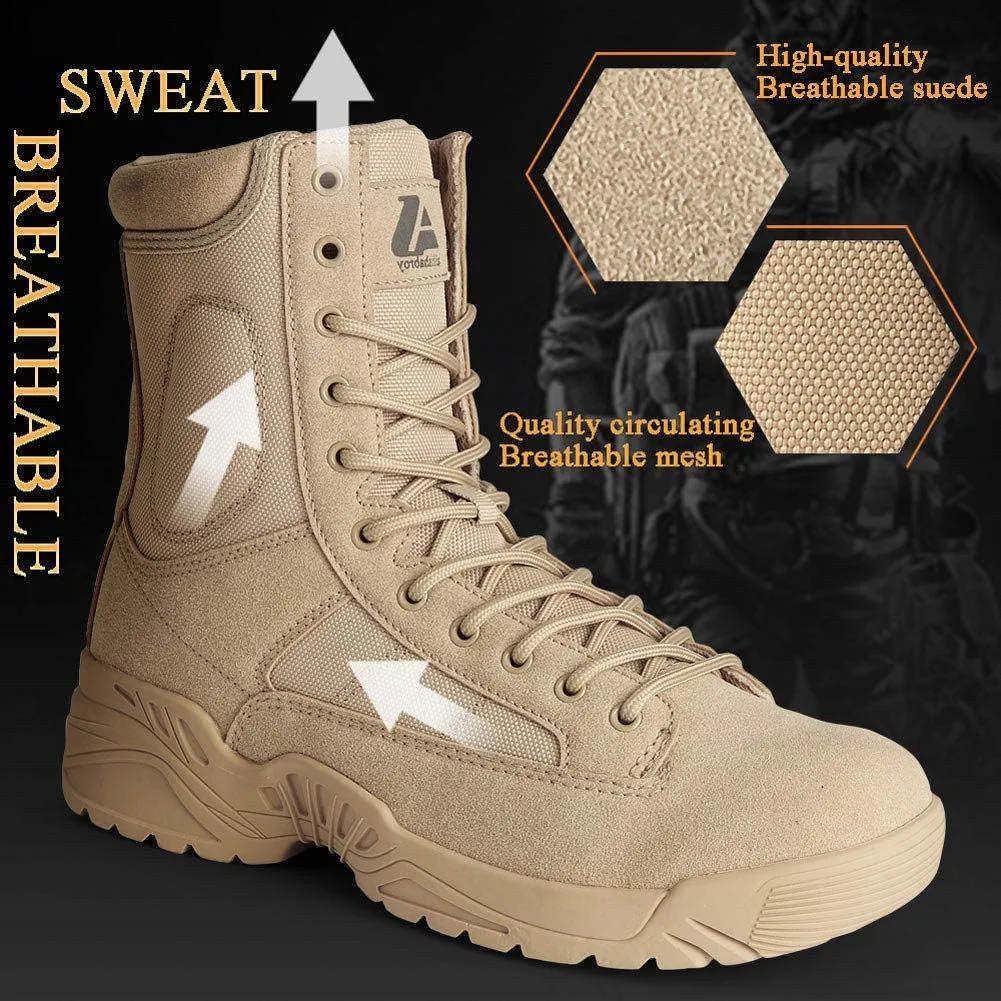 Mens Tactical Boots Lightweight Combat Boots Durable Suede Leather and Rubber Sole Military Work and Desert Boots