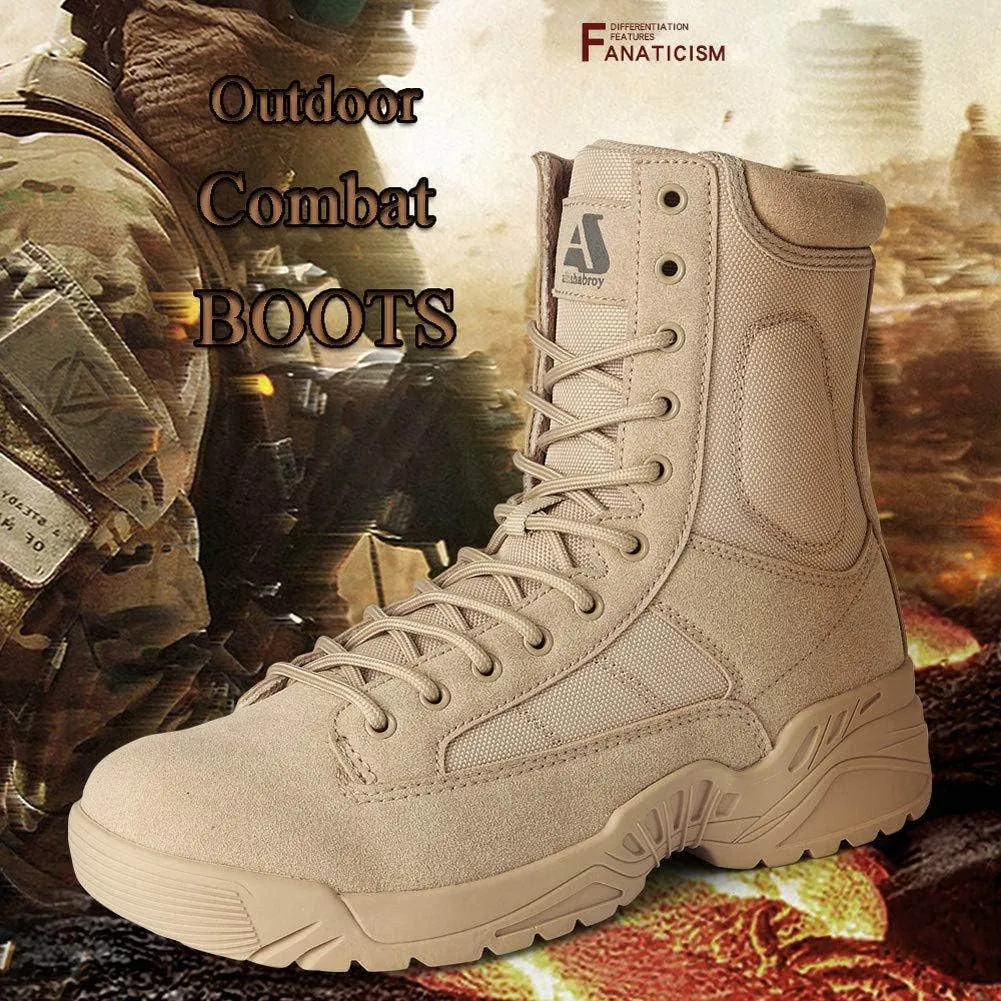 Mens Tactical Boots Lightweight Combat Boots Durable Suede Leather and Rubber Sole Military Work and Desert Boots