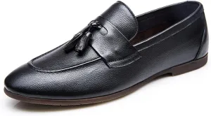 Men's Tassel Loafers，Smart Casual Driving Leather Shoes Work Office Business Leather Shoes,Black-37