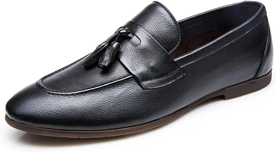 Men's Tassel Loafers，Smart Casual Driving Leather Shoes Work Office Business Leather Shoes,Black-37