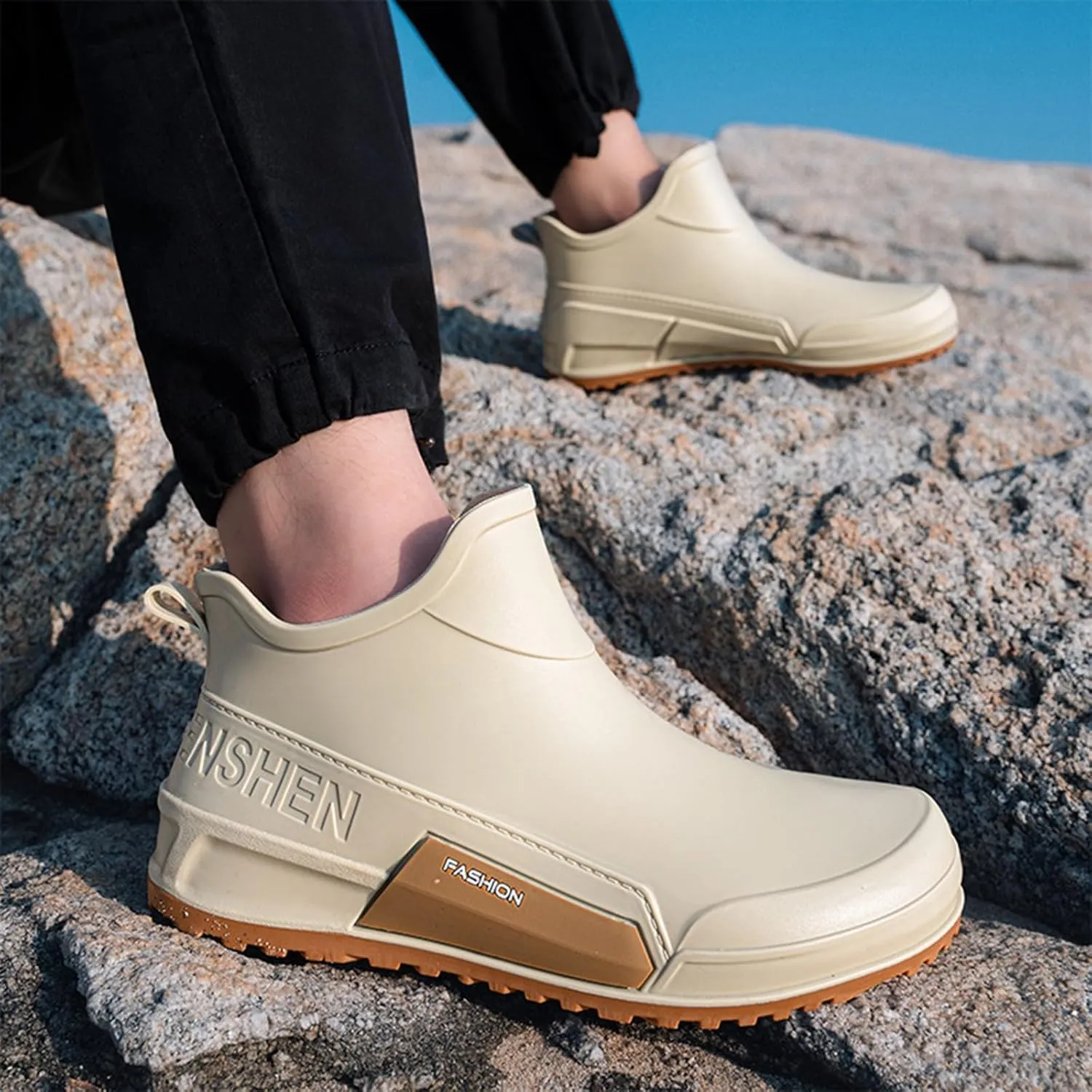 Mid Calf Rain Boots Women Mens Grounded Footwear Booties for Woman Slip On Barefoot Shoes Women's Ankle Rain Boots Rubber Fishing Deck Womens Boots Fall 2024