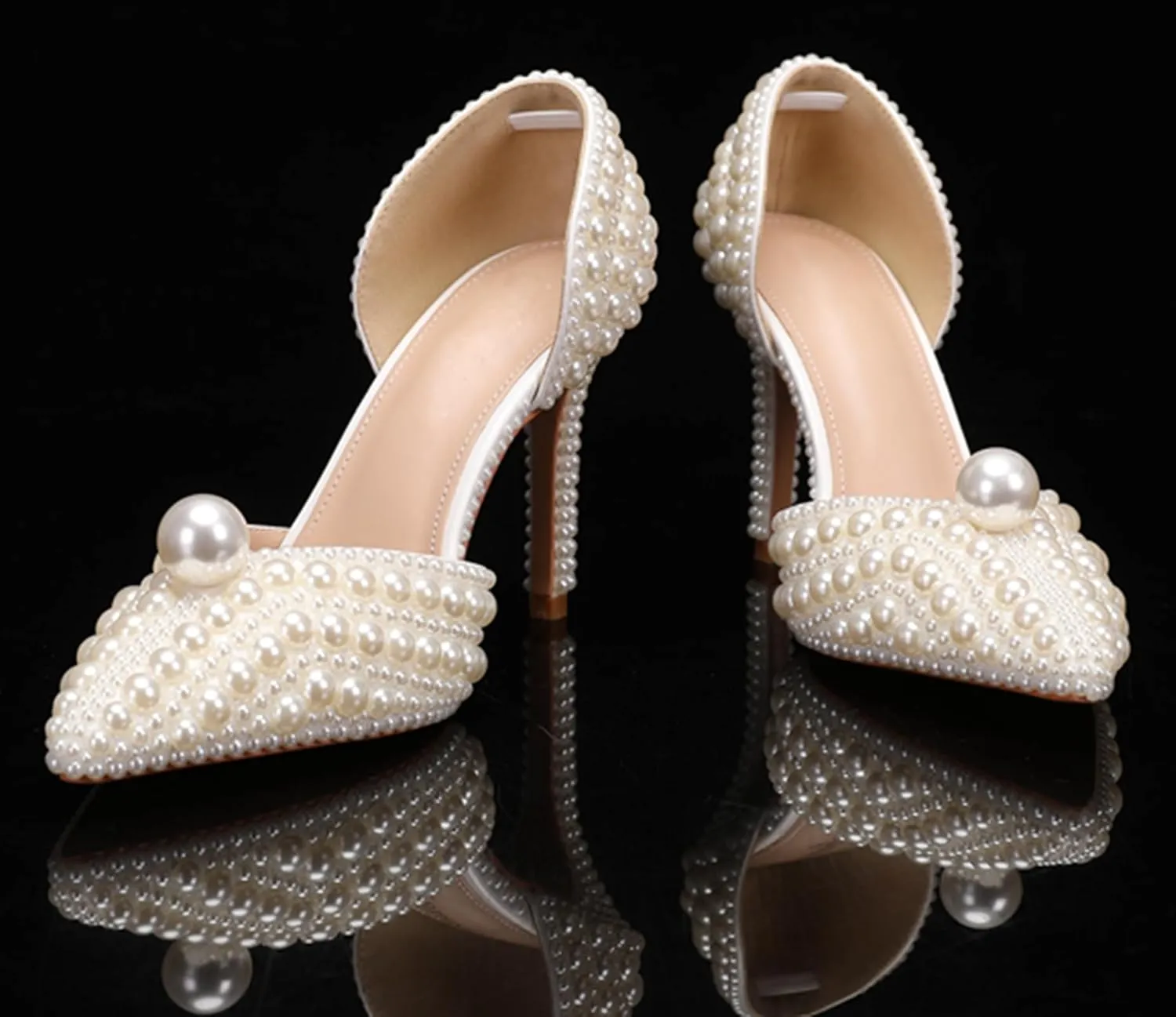 Minishion Womens Slip On Shoes for Wedding with Pearl Beaded Elegant Evening Prom Pumps
