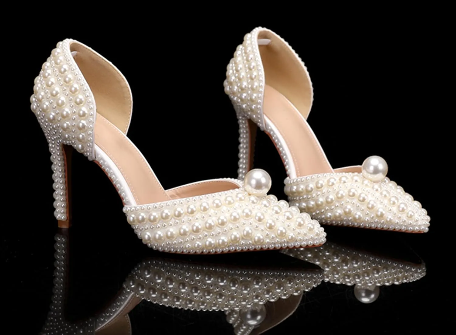 Minishion Womens Slip On Shoes for Wedding with Pearl Beaded Elegant Evening Prom Pumps