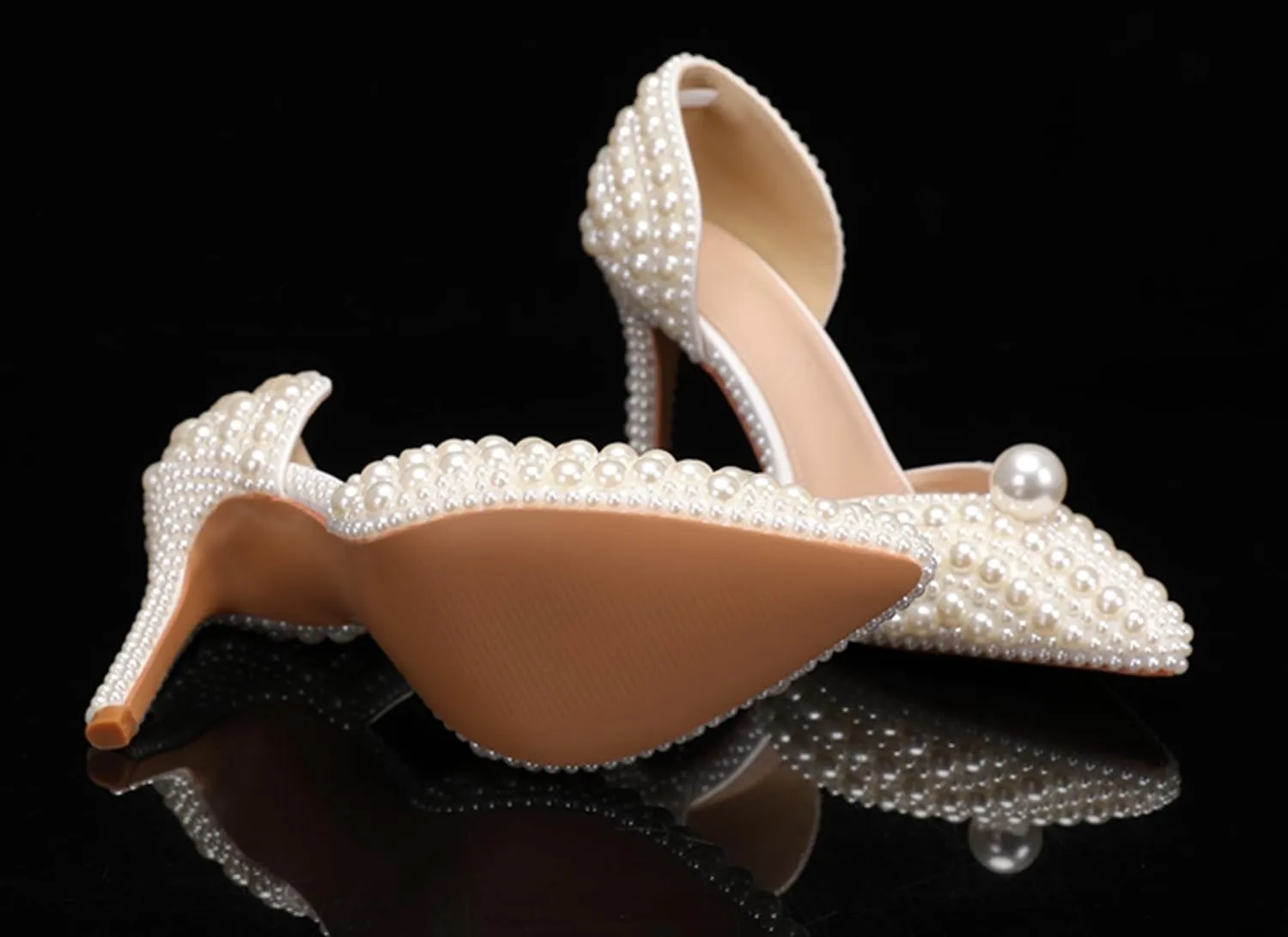 Minishion Womens Slip On Shoes for Wedding with Pearl Beaded Elegant Evening Prom Pumps