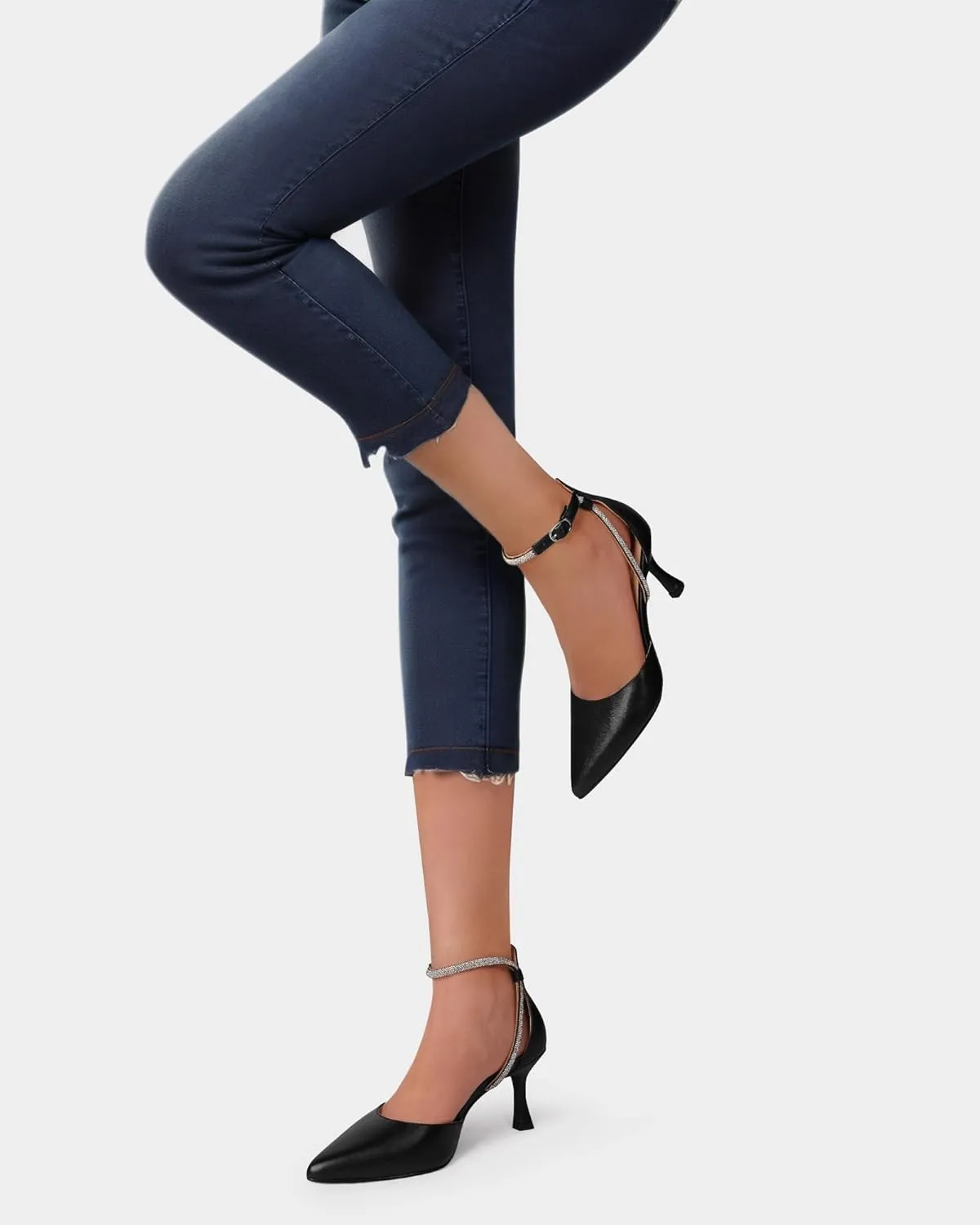 MUCCCUTE Kitten Heels for Women Closed Pointed Toe Heels Rhinestone Ankle Strap Elegant Comfortable Dressy Wedding Party Work Pumps