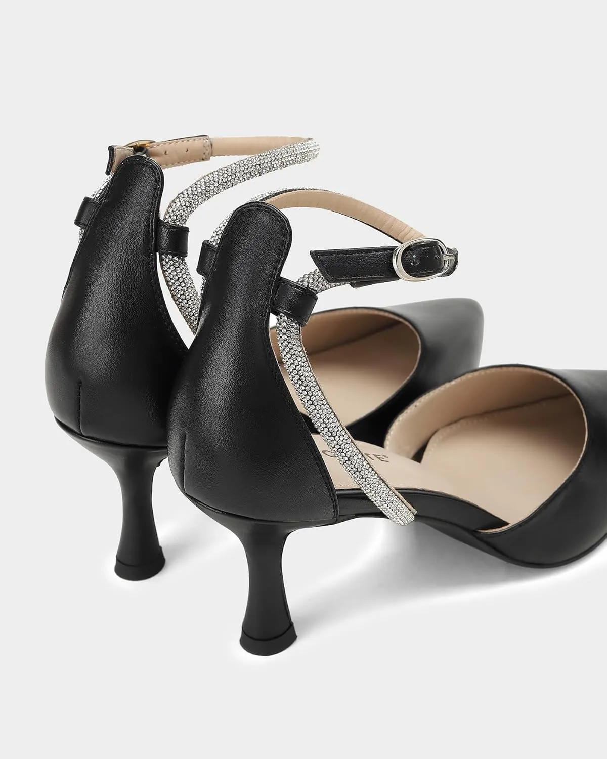 MUCCCUTE Kitten Heels for Women Closed Pointed Toe Heels Rhinestone Ankle Strap Elegant Comfortable Dressy Wedding Party Work Pumps