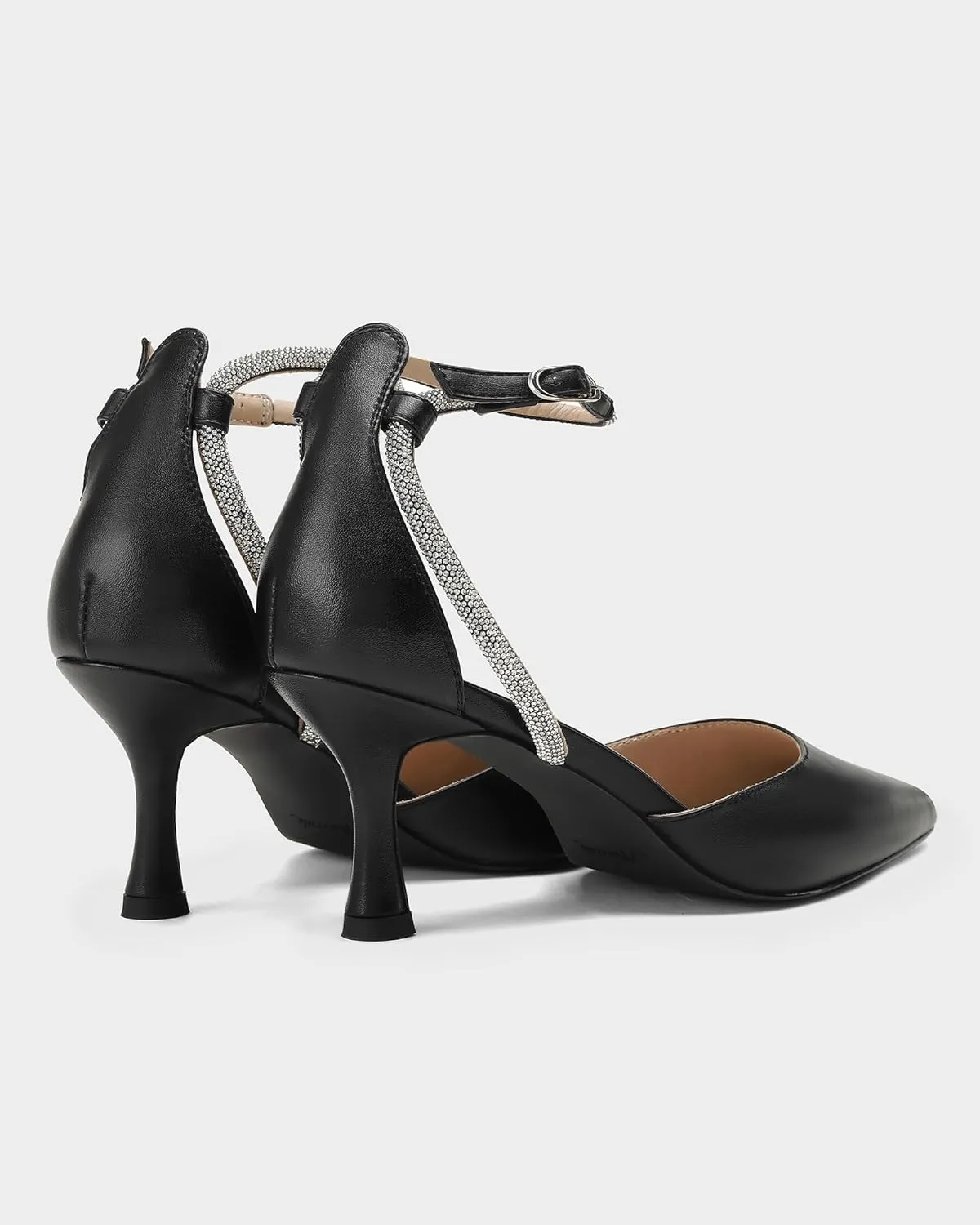 MUCCCUTE Kitten Heels for Women Closed Pointed Toe Heels Rhinestone Ankle Strap Elegant Comfortable Dressy Wedding Party Work Pumps
