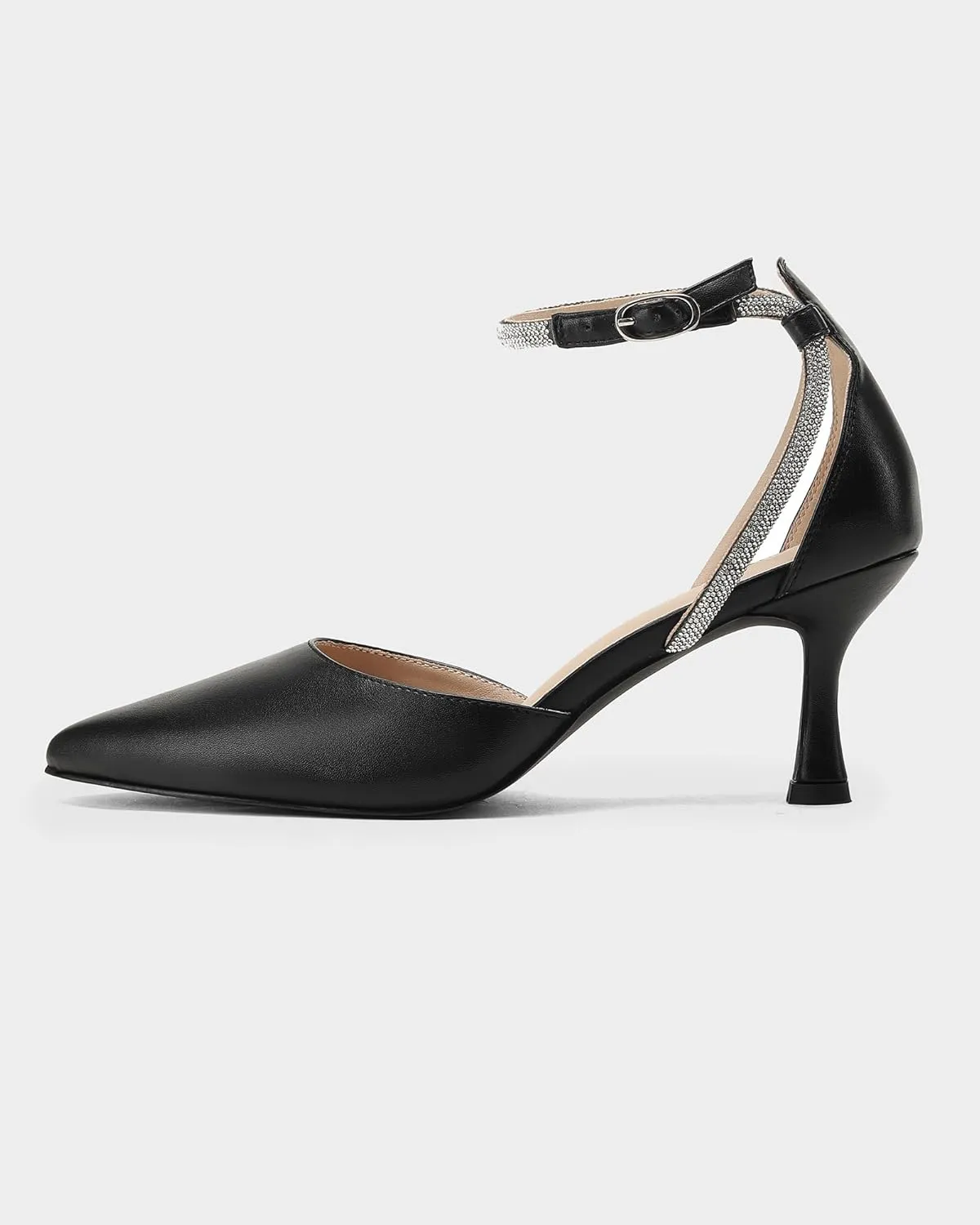 MUCCCUTE Kitten Heels for Women Closed Pointed Toe Heels Rhinestone Ankle Strap Elegant Comfortable Dressy Wedding Party Work Pumps