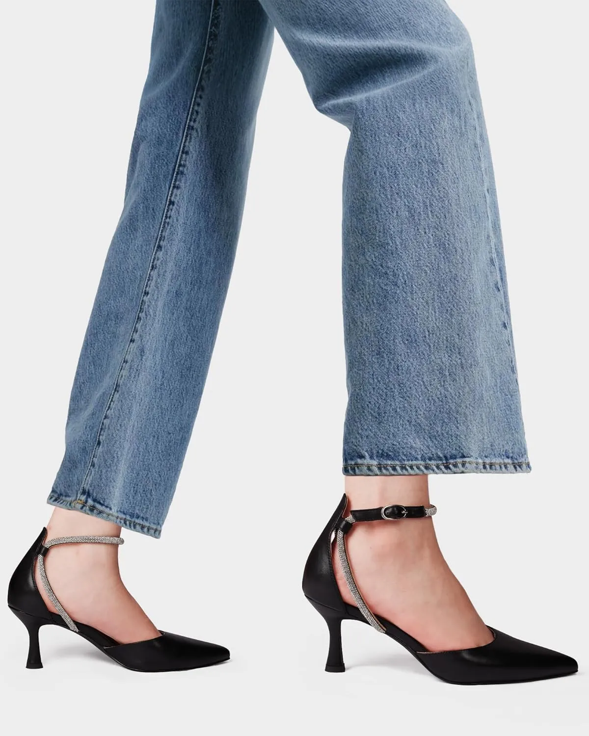 MUCCCUTE Kitten Heels for Women Closed Pointed Toe Heels Rhinestone Ankle Strap Elegant Comfortable Dressy Wedding Party Work Pumps