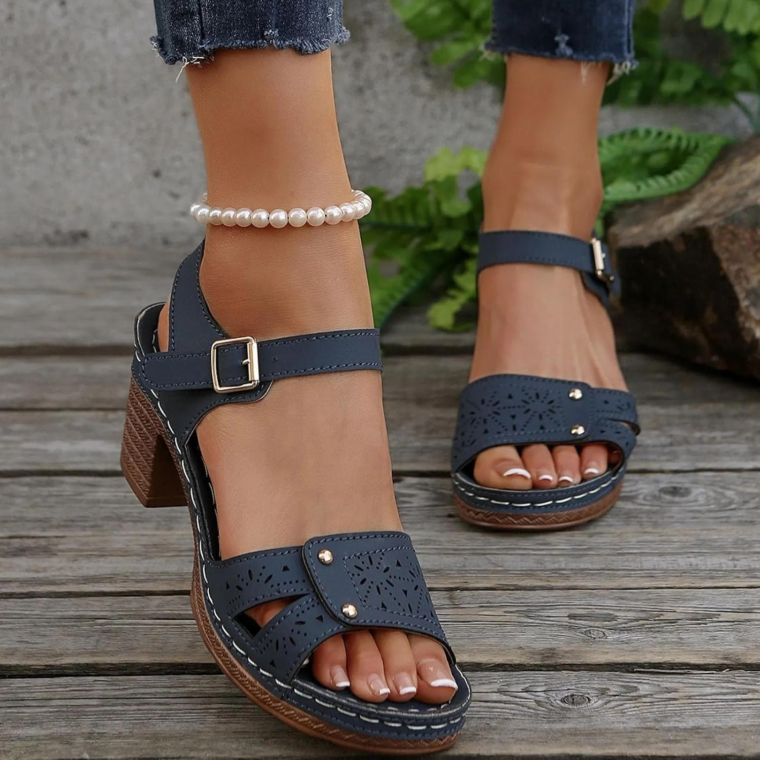 Orthopedic Wedge Sandals for Women Comfortable,Fashion Chunky Heels Sandals Women Comfy Open Toe Block Heeled Sandals Ankle Strappy Corks Heels Chunky Platform Heels for Women Summer Dress Shoes 