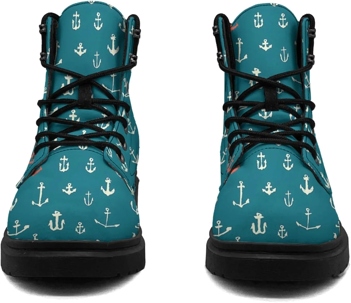 Pitovozu Navy Sea Anchor Sailboat Boots Womens Mens Snow Boots Ankle Anti-Slip Combat Boots Lace Up Waterproof Leather Boots Shoes Gifts for Women Men