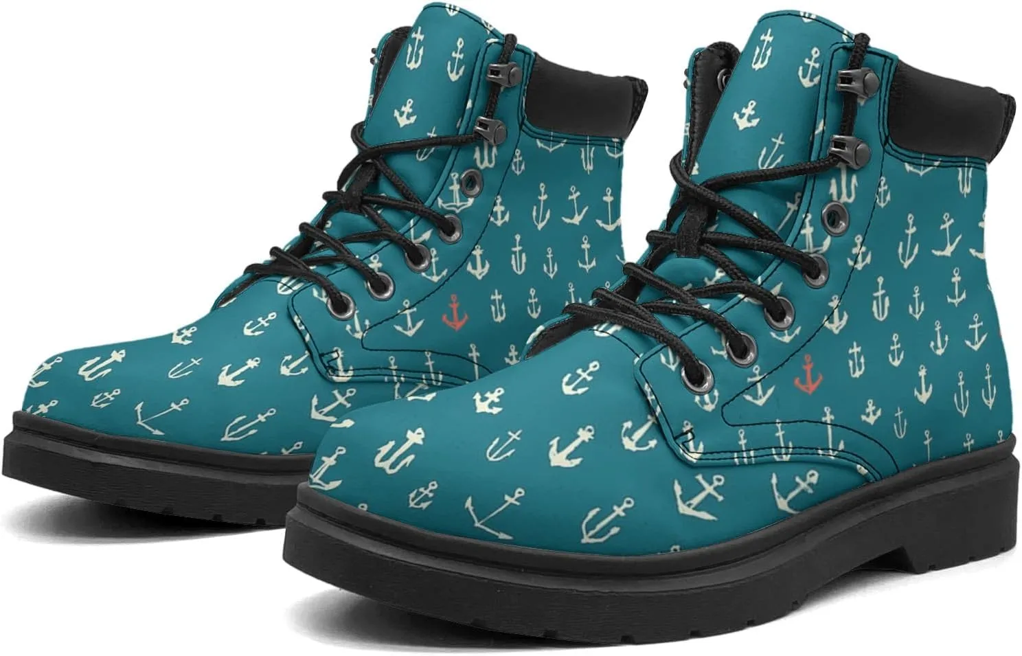 Pitovozu Navy Sea Anchor Sailboat Boots Womens Mens Snow Boots Ankle Anti-Slip Combat Boots Lace Up Waterproof Leather Boots Shoes Gifts for Women Men