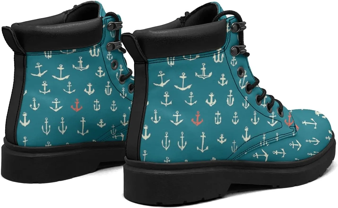 Pitovozu Navy Sea Anchor Sailboat Boots Womens Mens Snow Boots Ankle Anti-Slip Combat Boots Lace Up Waterproof Leather Boots Shoes Gifts for Women Men