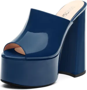 Platform Chunky Heels Sandals for Women Slip on Open Peep Toe Slide on Block High Heels Sexy Club Party Candies Shoes 6 Inch