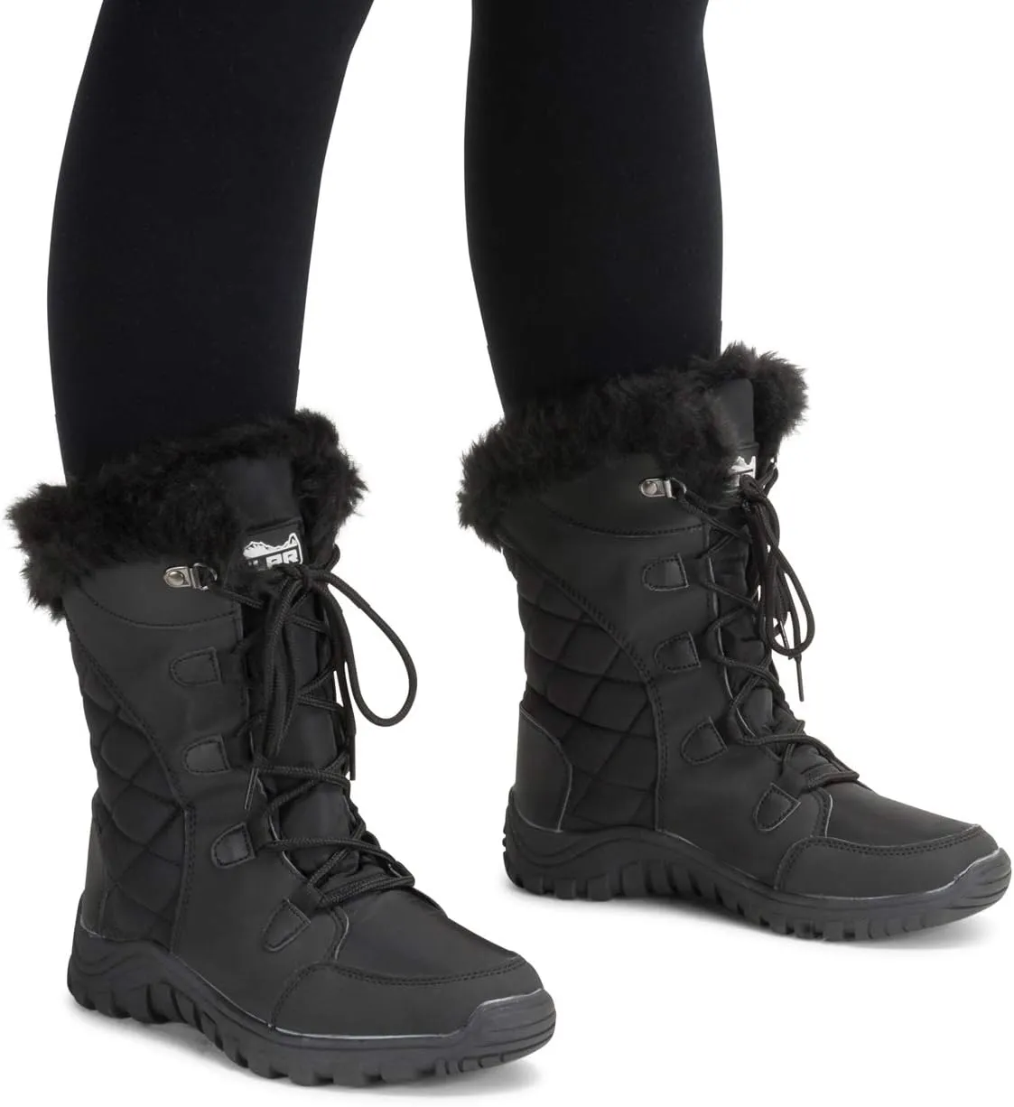POLAR Womens Quilted Faux Fur Cuff Winter Duck Rubber Sole Durable Snow Rain Outdoor Boots