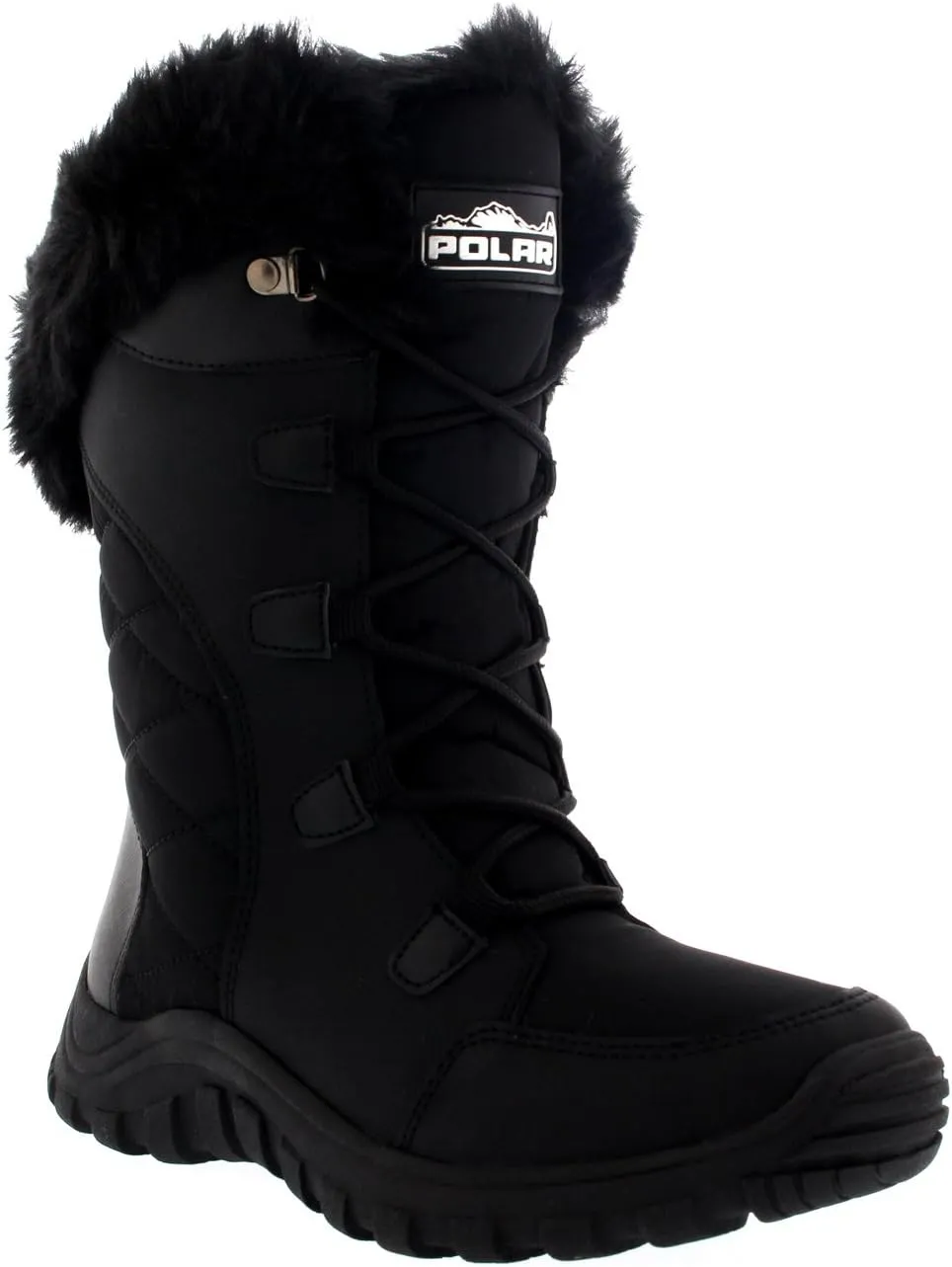 POLAR Womens Quilted Faux Fur Cuff Winter Duck Rubber Sole Durable Snow Rain Outdoor Boots