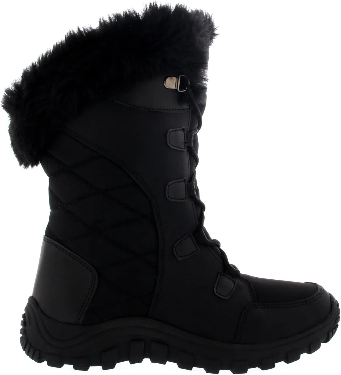 POLAR Womens Quilted Faux Fur Cuff Winter Duck Rubber Sole Durable Snow Rain Outdoor Boots