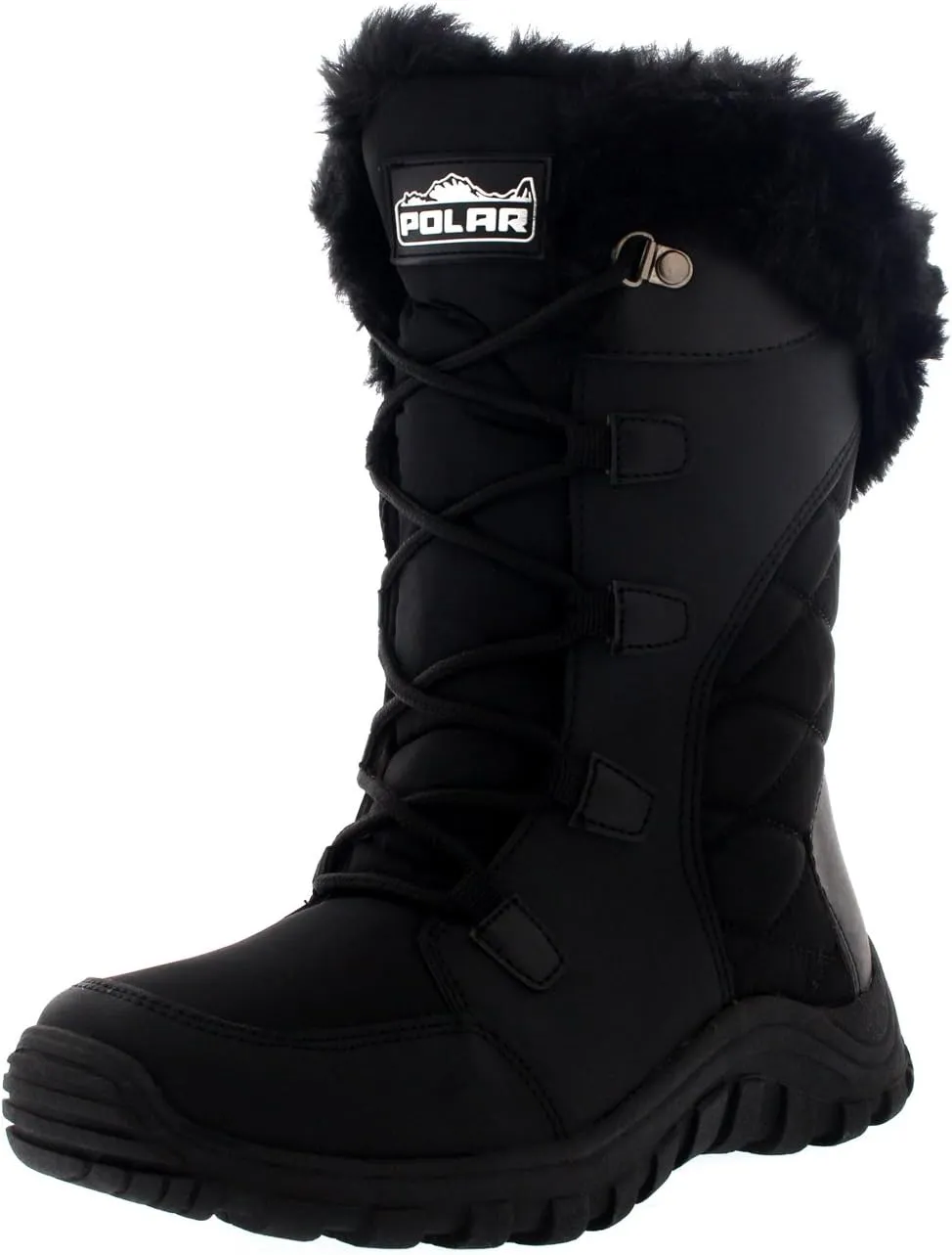 POLAR Womens Quilted Faux Fur Cuff Winter Duck Rubber Sole Durable Snow Rain Outdoor Boots